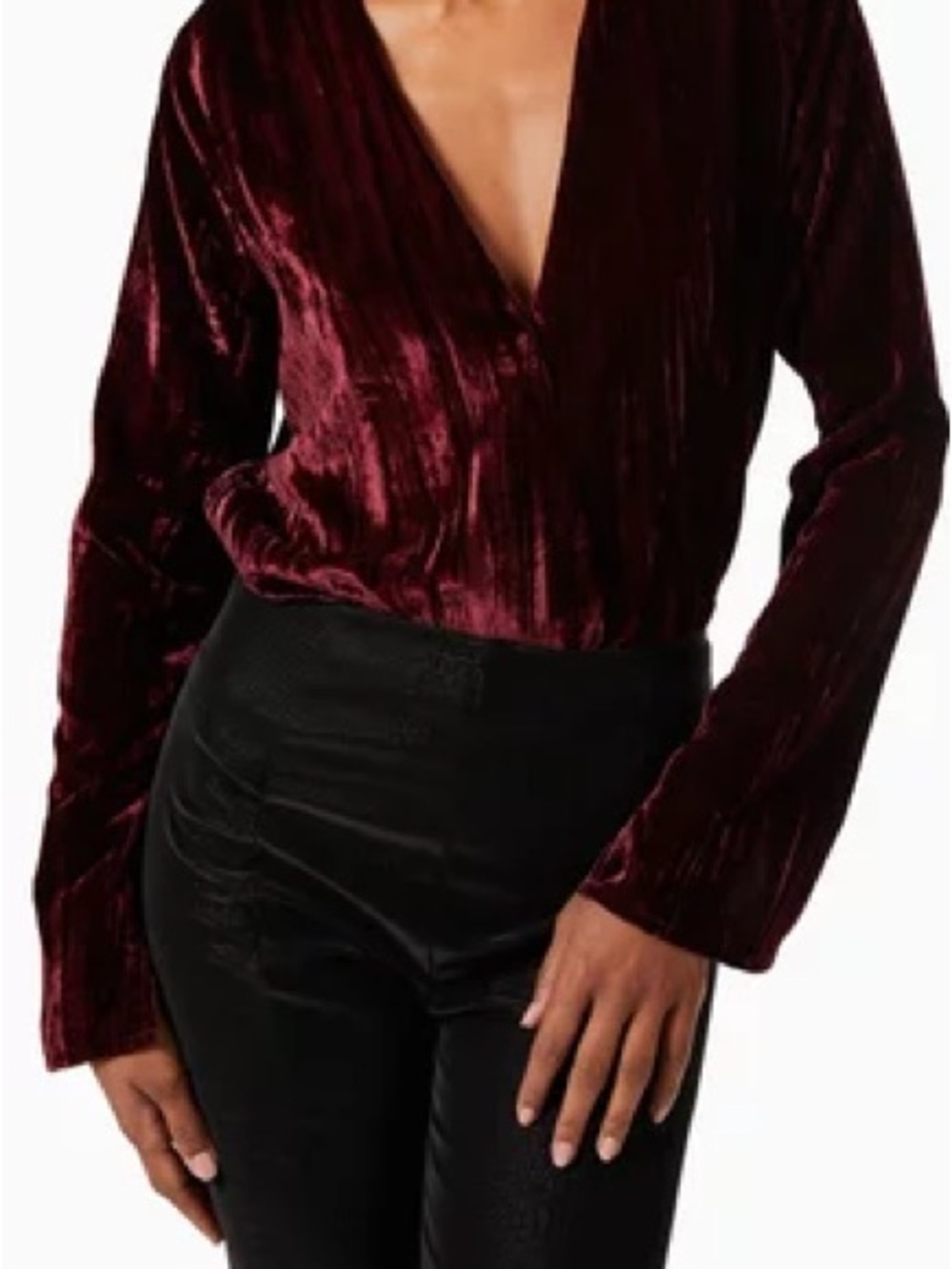 Good American Burgundy Velvet Deep V Blouse